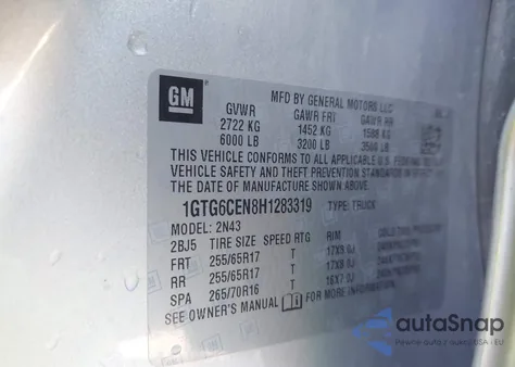 2017 GMC Canyon Sle from USA, damaged, VIN 1GTG6CEN8H1283319